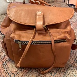 Frye Distressed Vintage Camel Leather Backpack